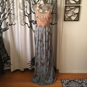 Ecote Soft Embroidered Strappy Maxi Dress SZ XS